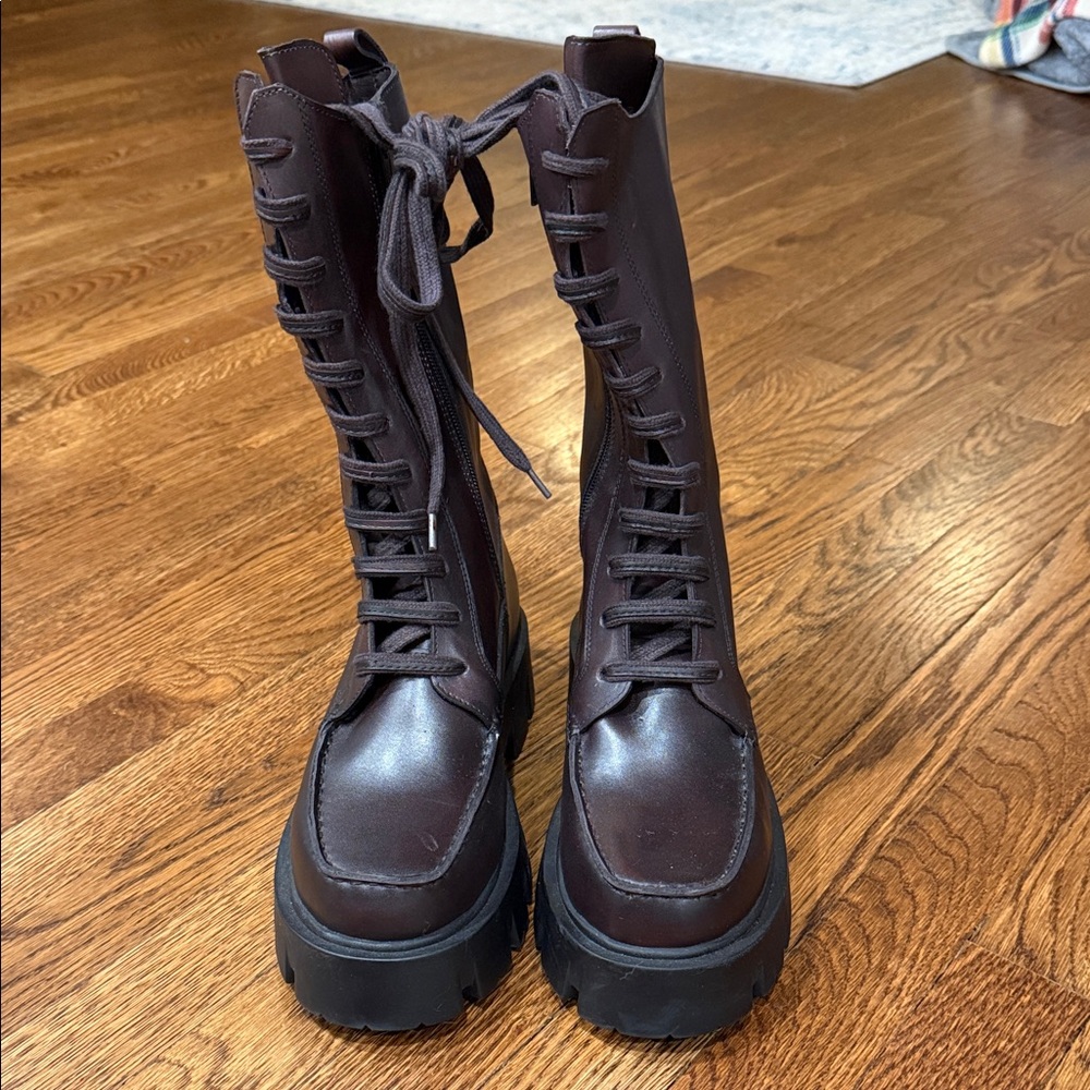 Free People Dark Brown Lace-Up Boots